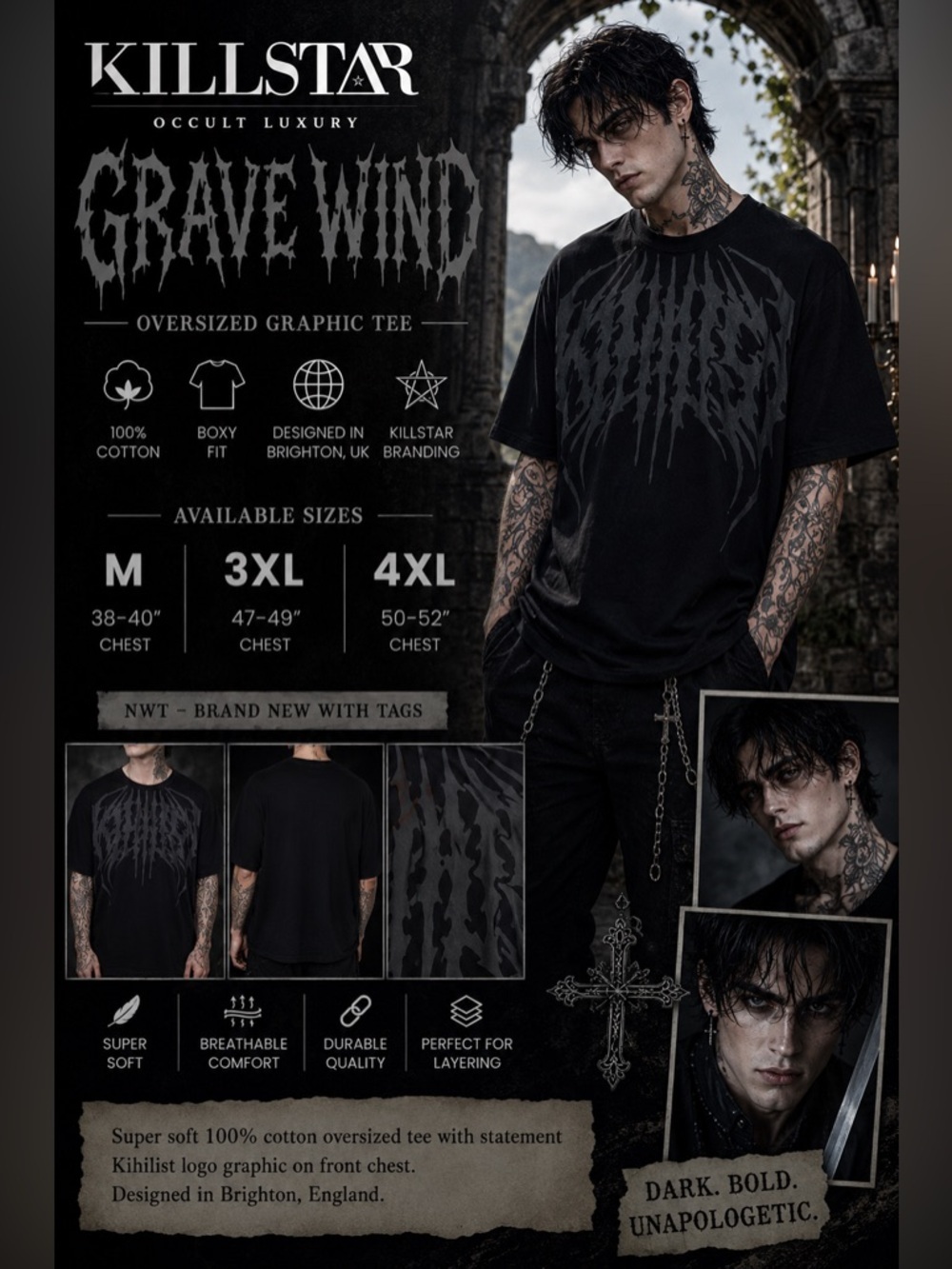 KILLSTAR “Grave Wind” Oversized Graphic Tee